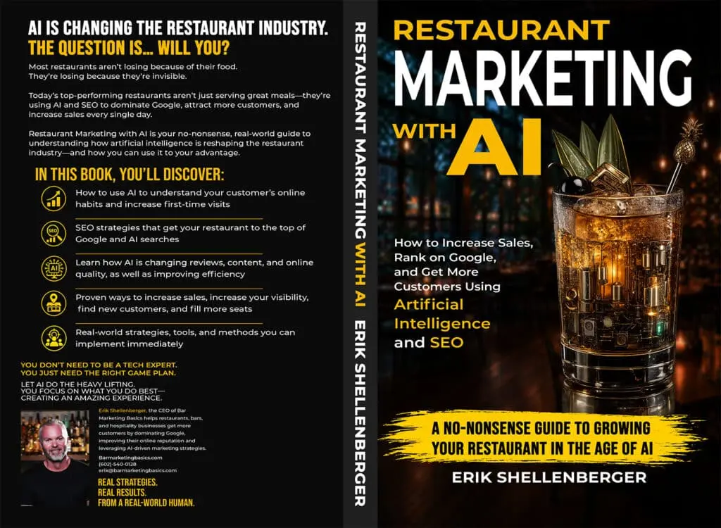 Paperback book cover design layout for AI hospitality marketing book.